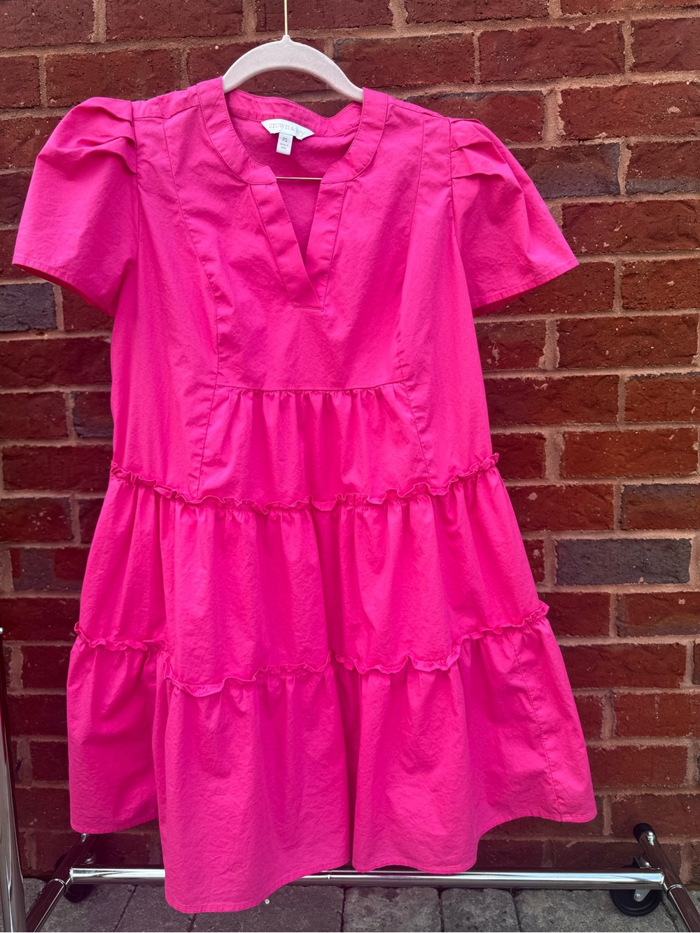 Crown and Ivy Bright Pink Tiered Petite Peasant Dress